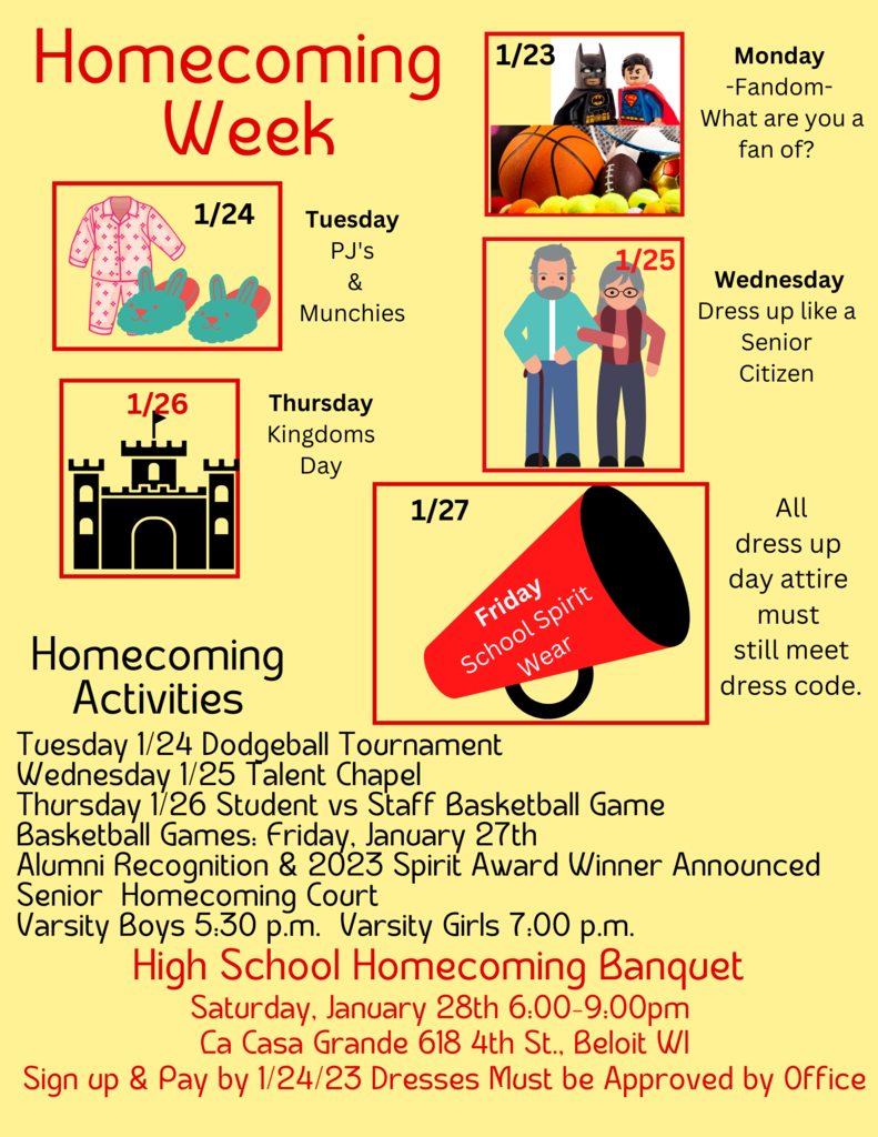 Rock County Christian School Homecoming Week Flyer