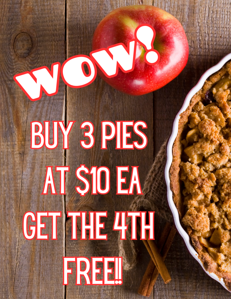 Rock County Christian School Apple Pies on sale! Buy 3 get one free!