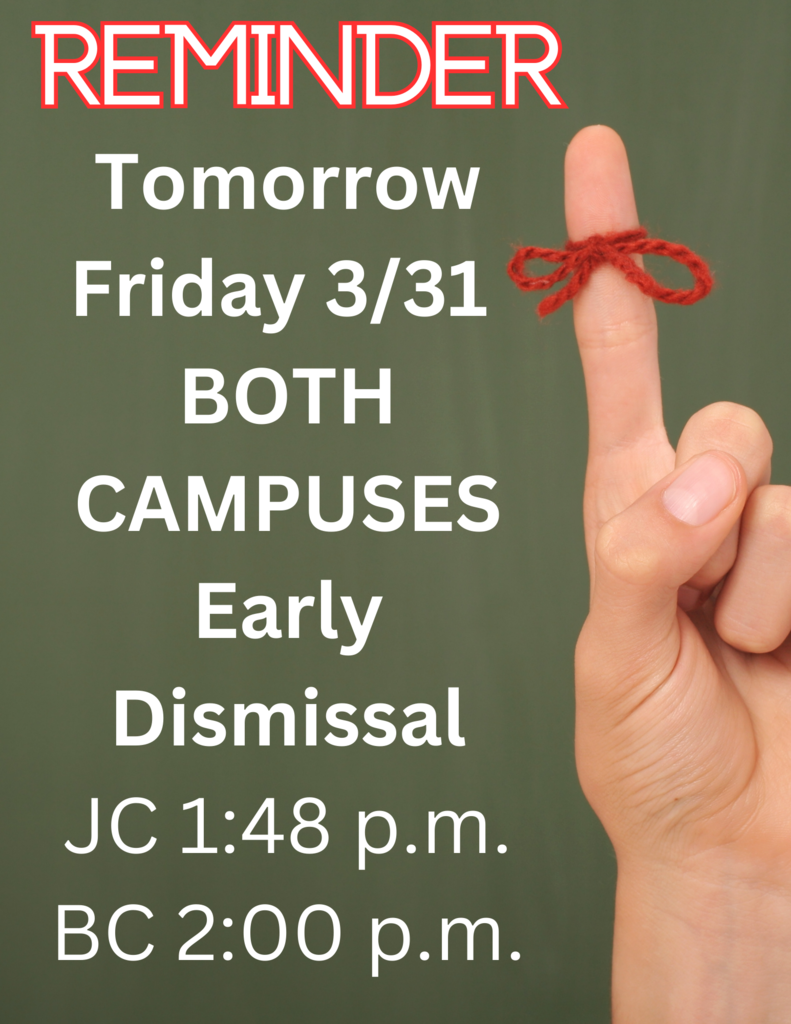 Rock County  Christian School Reminder for early dismissal